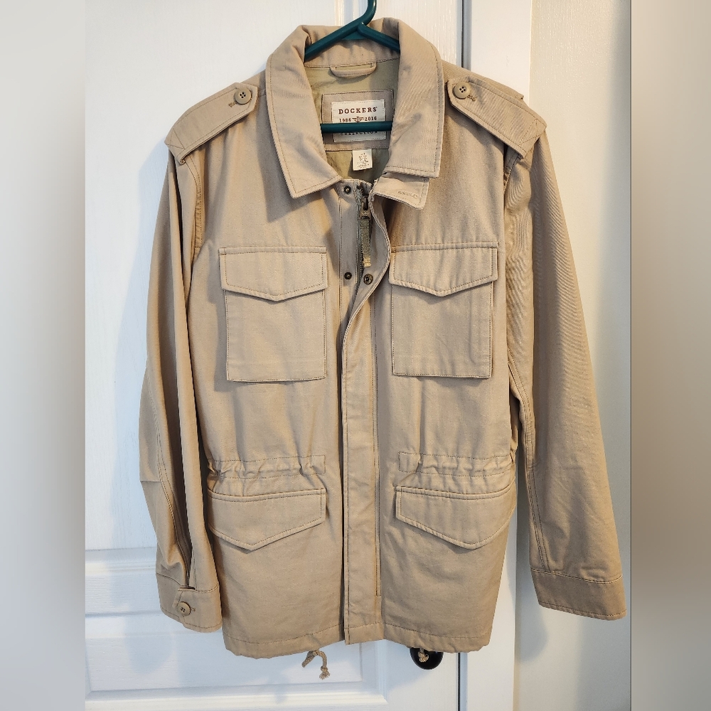 Dockers Tan Military Field Jacket Lightweight Design